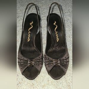 Nina Sophisticated Black Satin Heels